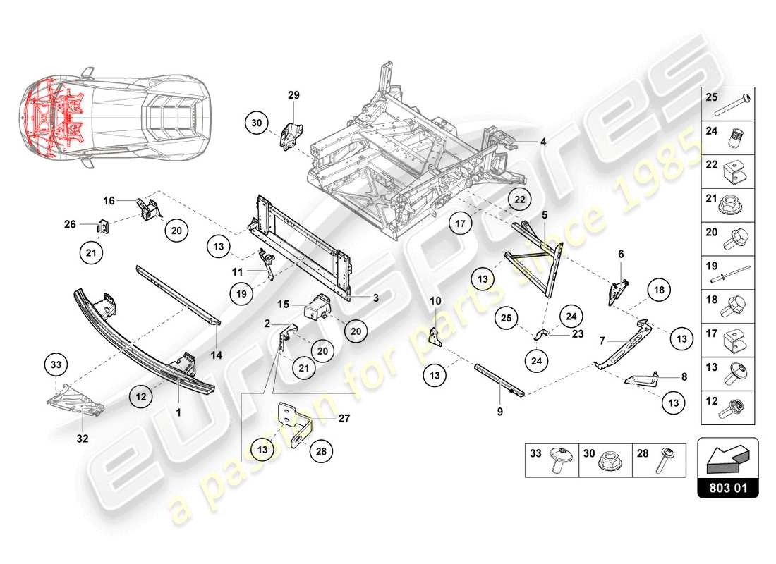 lamborghini evo coupe 2wd (2022) schema delle parti del telaio anteriore