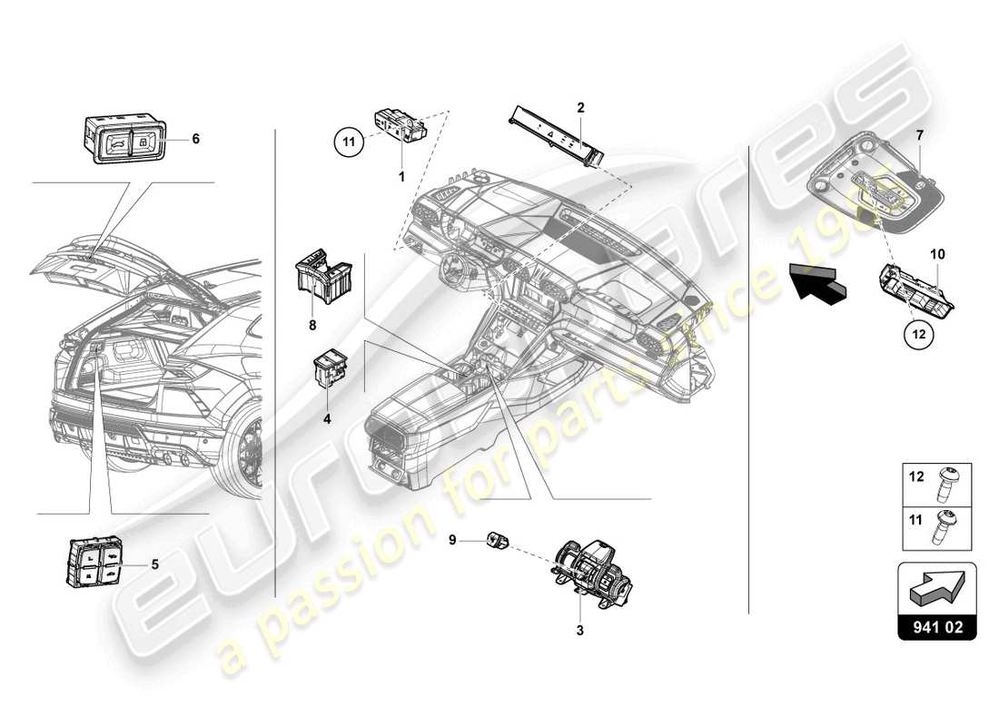 lamborghini urus (2020) pannello di comando con pulsanti schema parte