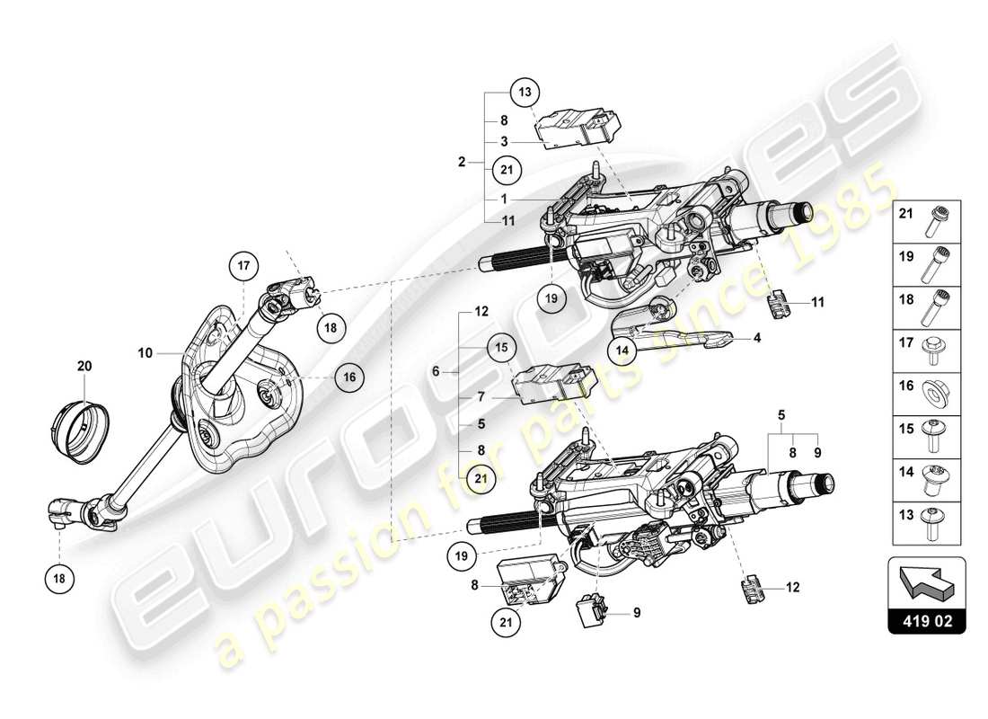 lamborghini urus (2020) piantone dello sterzo con parti di attacco diagramma delle parti