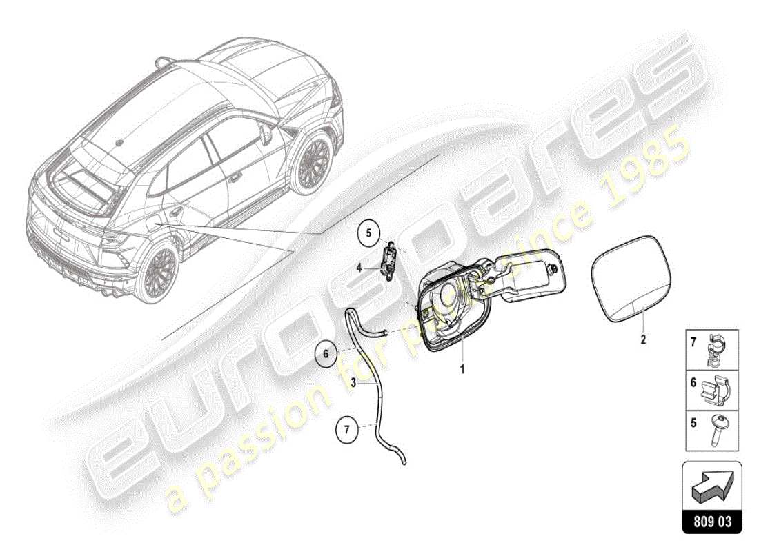 lamborghini 2025 | urus se kraftstoffeinfüllklappe teilediagramm