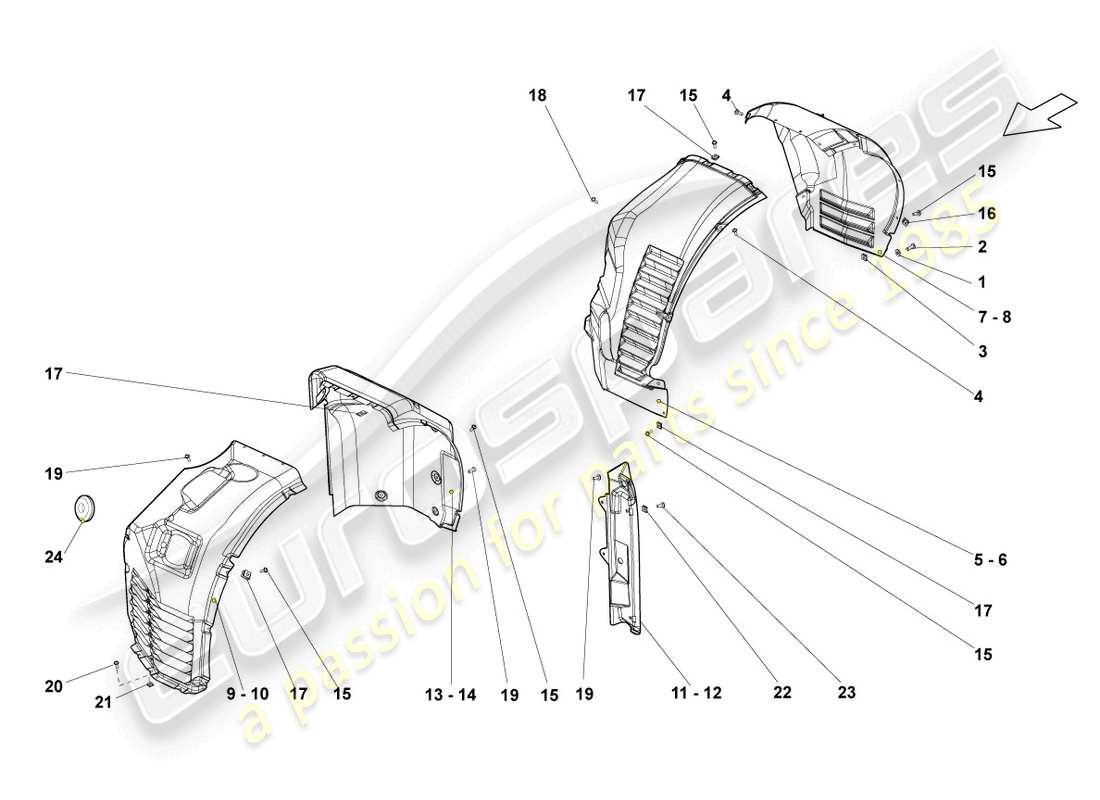 lamborghini lp550-2 spyder (2010) rivestimento del passaruota anteriore e posteriore schema delle parti