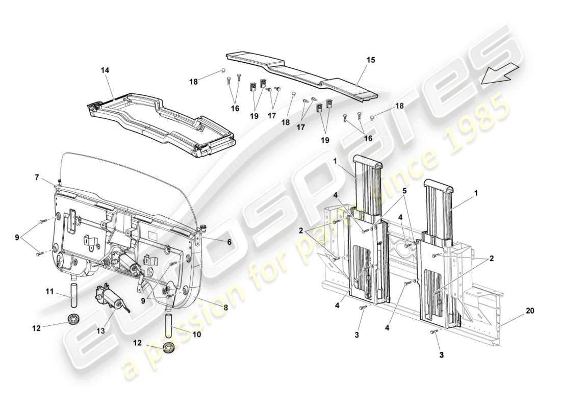 lamborghini lp550-2 spyder (2010) schema delle parti del sistema di protezione antiribaltamento