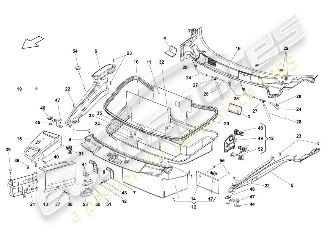 lamborghini gallardo coupe (2005) pannello trasversale con scottle schema delle parti