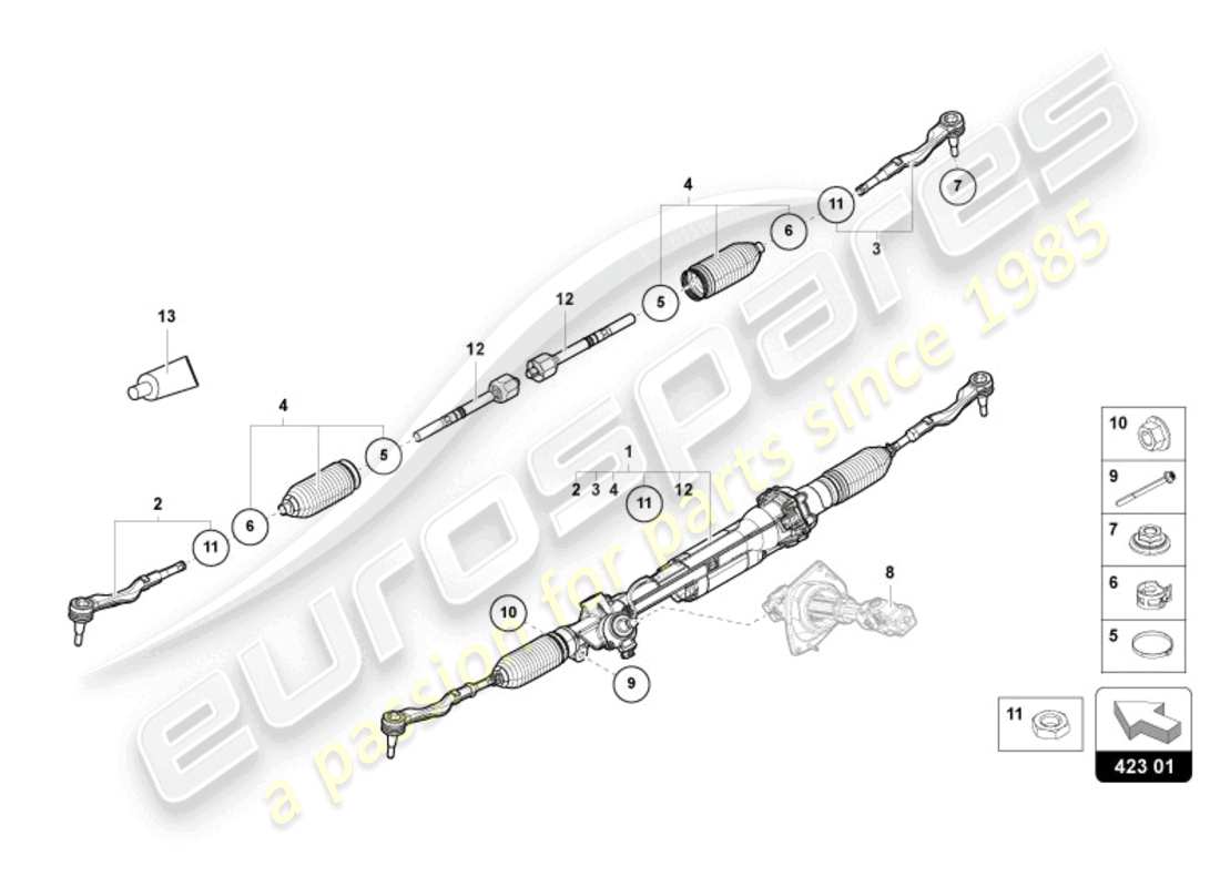 lamborghini revuelto coupe (2024) schema delle parti del sistema di sterzo