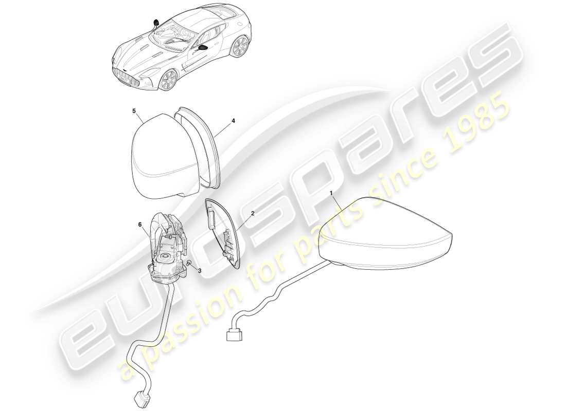 aston martin one-77 (2011) schema delle parti degli specchietti retrovisori esterni