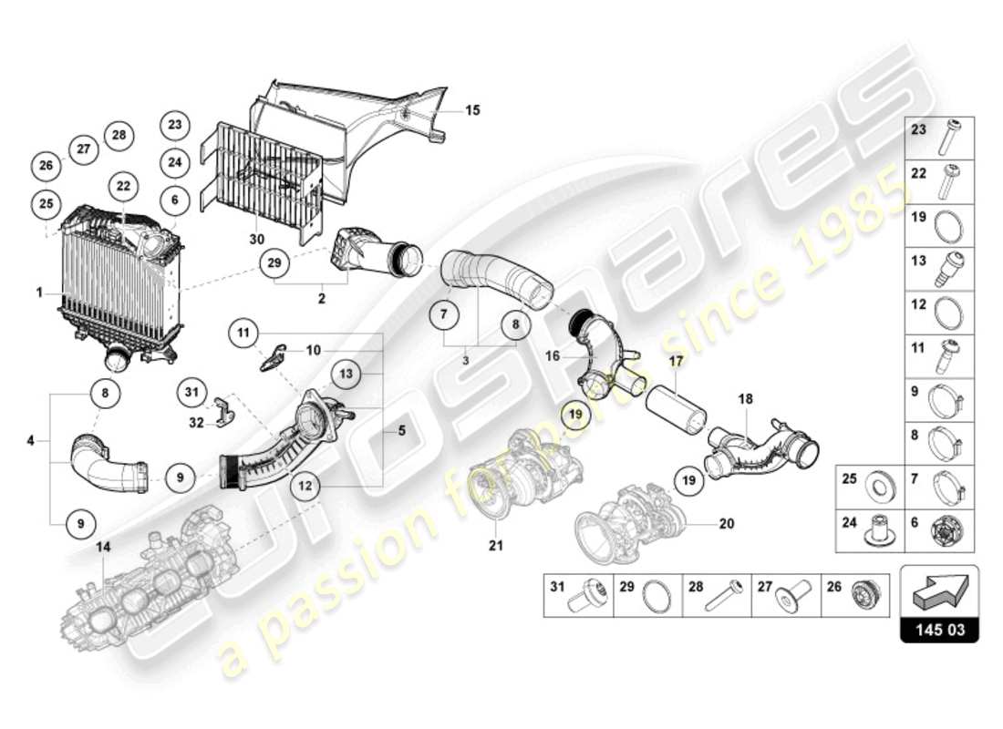 lamborghini urus (2020) radiatore aria di carica sinistra diagramma delle parti