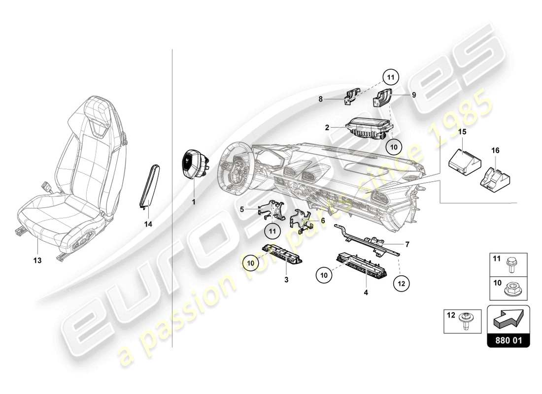 lamborghini tecnica (2023) airbag diagramma delle parti