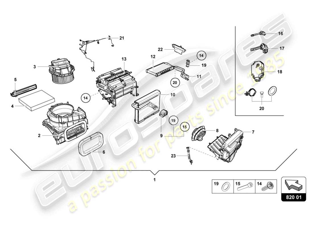 lamborghini evo spyder (2024) scatola di presa aria per impianto a/c a controllo elettronico schema delle parti