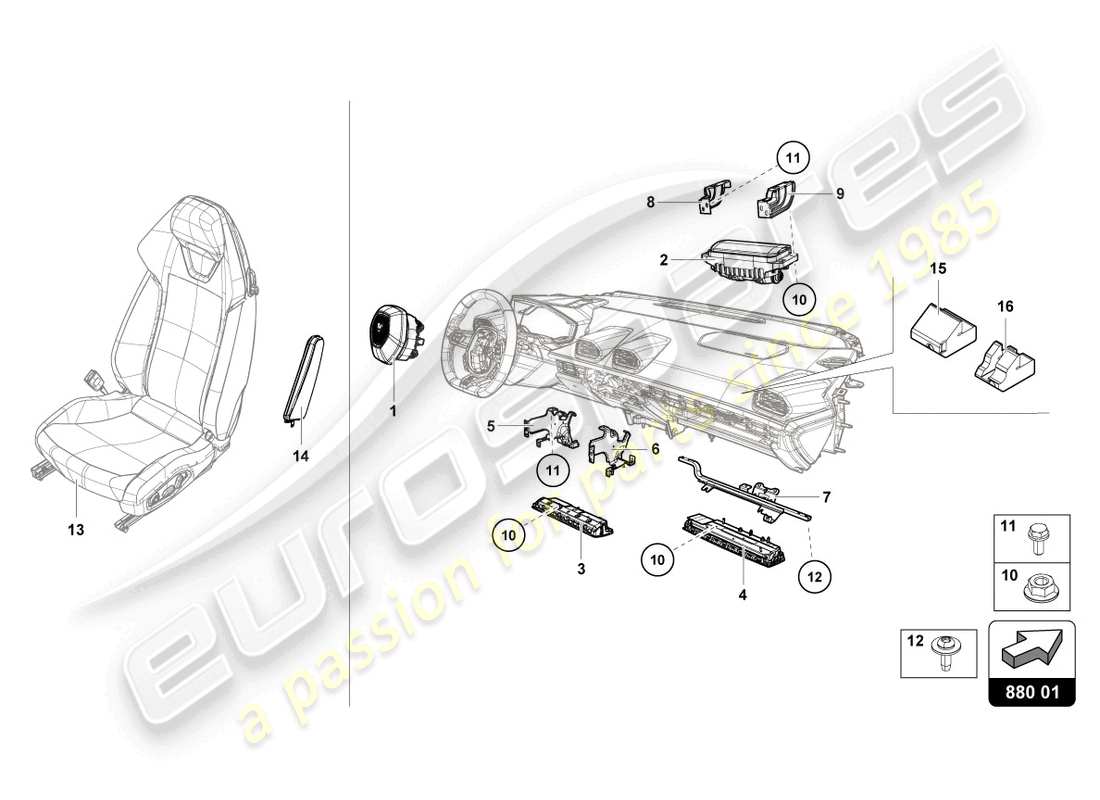 lamborghini 2023 (evo spyder 2wd) diagramma delle parti dell'airbag