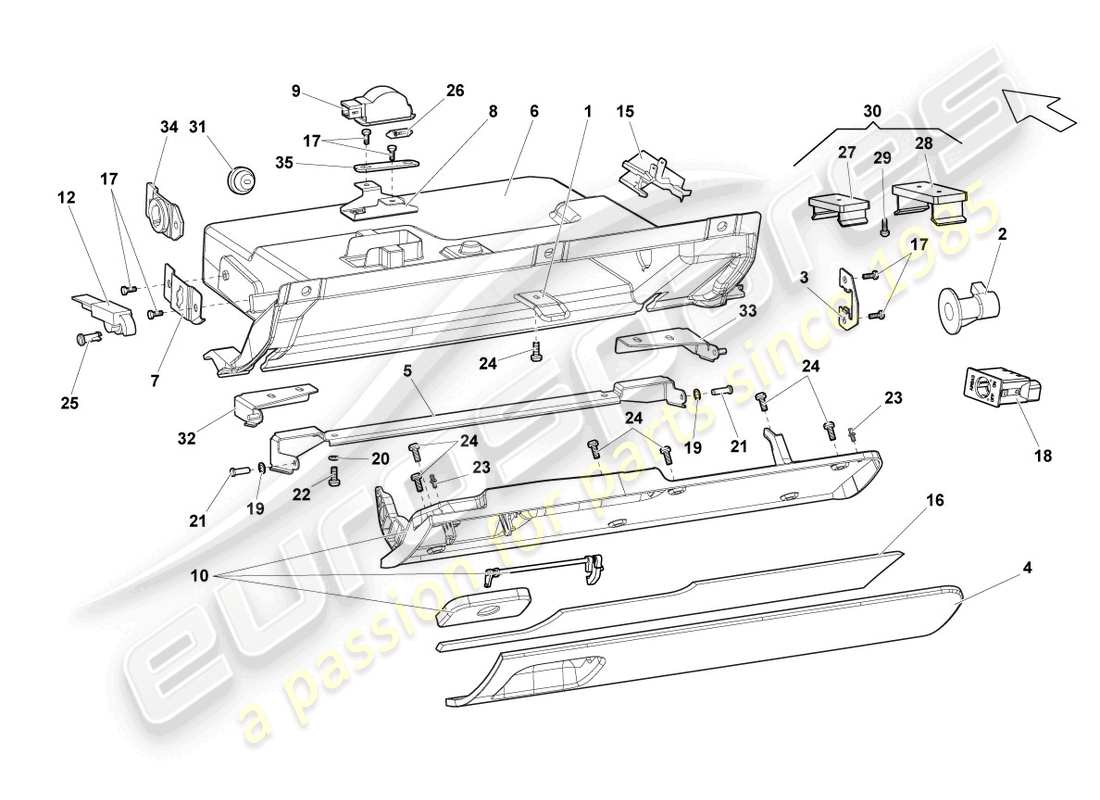 lamborghini gallardo coupe (2005) vano portaoggetti diagramma delle parti