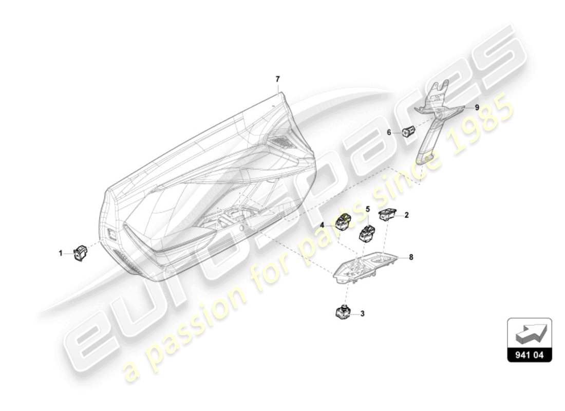 lamborghini revuelto coupe (2024) interruttore nel rivestimento della porta diagramma delle parti
