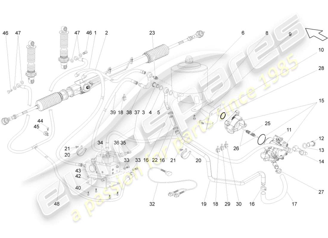 lamborghini gallardo coupe (2005) schema delle parti della scatola dello sterzo