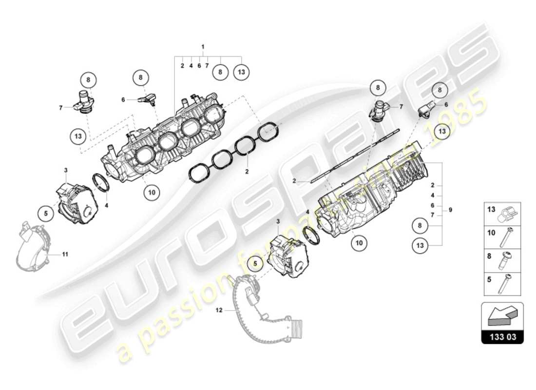 lamborghini urus (2021) collettore di aspirazione diagramma delle parti