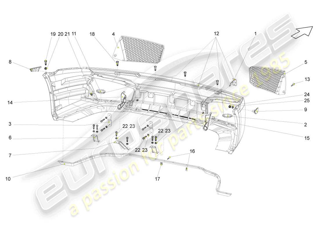 lamborghini gallardo spyder (2007) schema delle parti paraurti anteriore