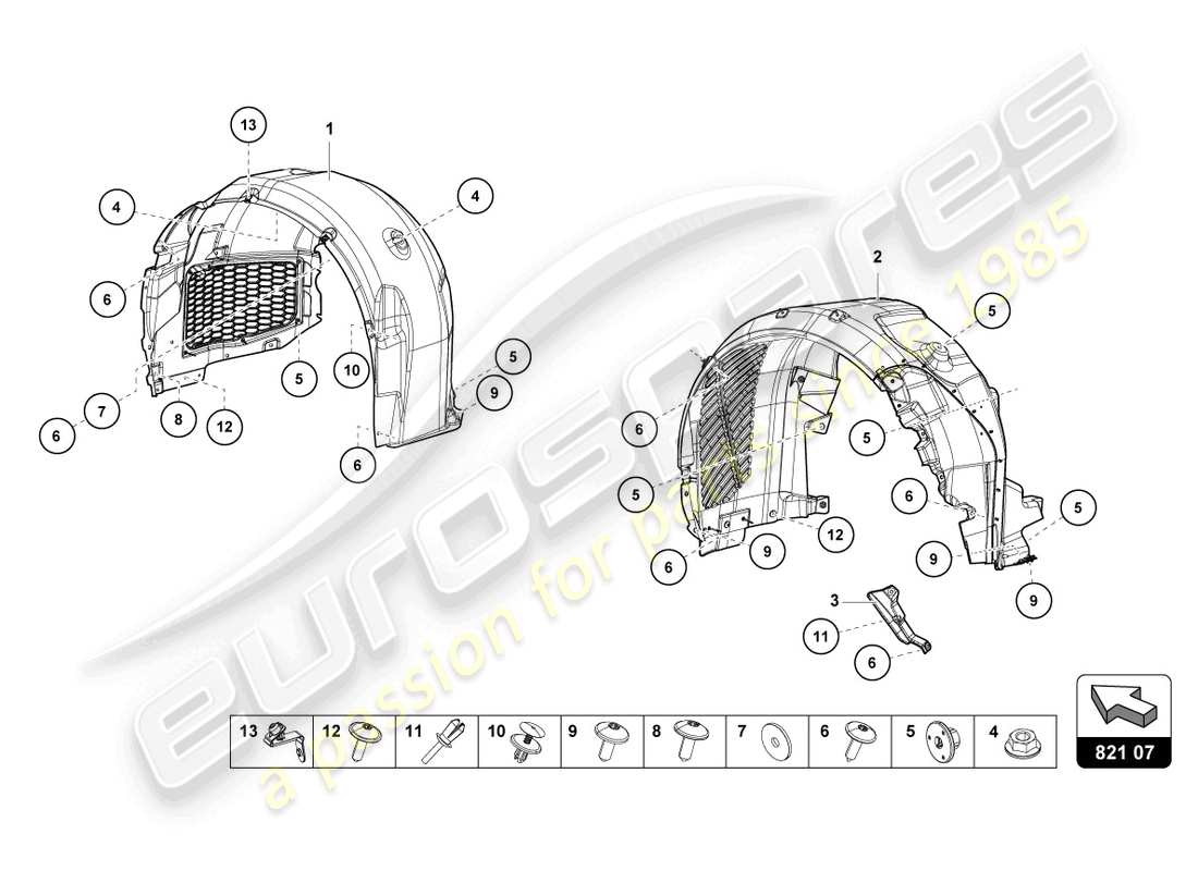 lamborghini tecnica (2024) rivestimento passaruota diagramma delle parti