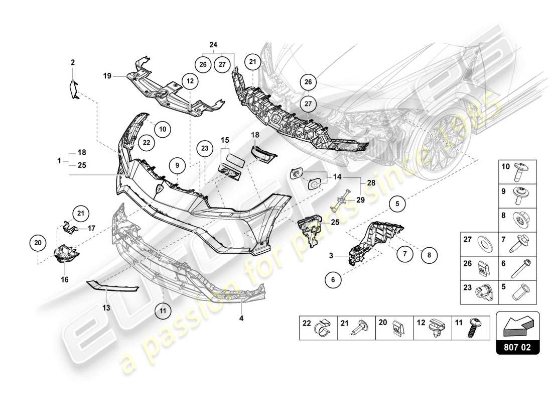 lamborghini 2021 | urus stoßstange, komplett vorne teilediagramm