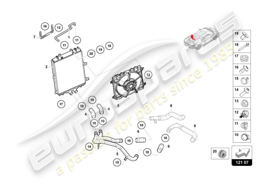 lamborghini revuelto coupe (2024) sistema di raffreddamento sistema acqua schema delle parti