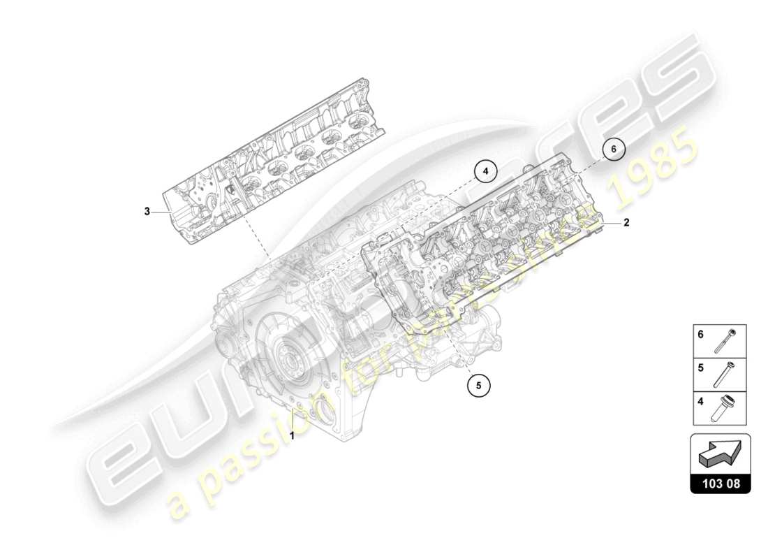 lamborghini evo spyder 2wd (2022) testata completa (senza albero a camme e senza candeletta) esploso delle parti