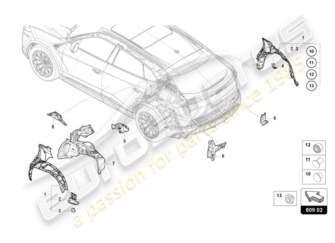 lamborghini urus (2019) protezione ala posteriore diagramma delle parti