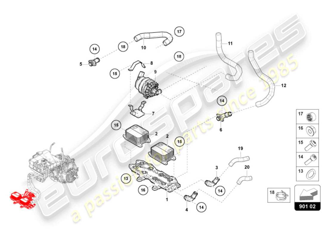 lamborghini revuelto coupe (2024) raffreddamento della guida diagramma delle parti