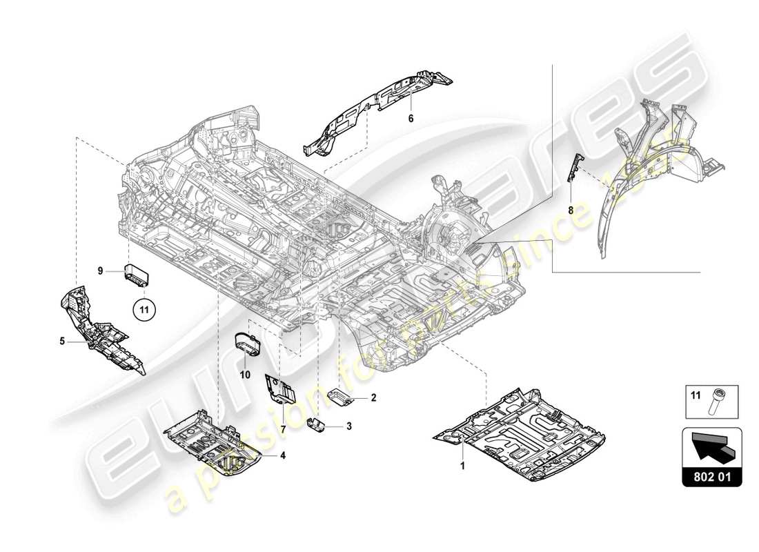 lamborghini urus (2020) piastra inferiore diagramma delle parti