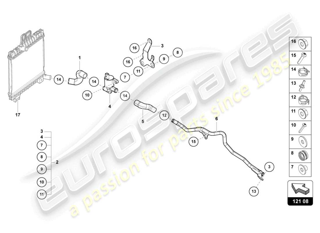 lamborghini urus (2020) tubo del refrigerante diagramma delle parti