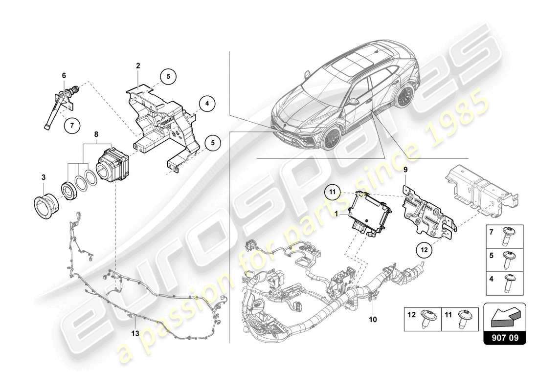 lamborghini urus (2021) telecamera per sistema di visione notturna diagramma delle parti