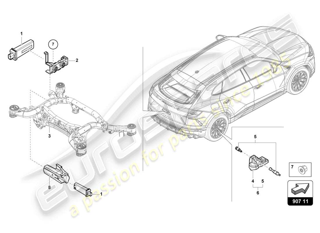 lamborghini urus (2020) sensore pressione pneumatici diagramma delle parti