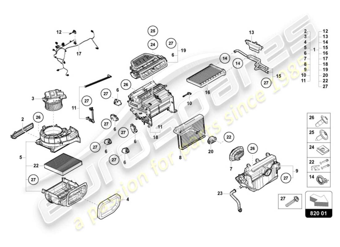 lamborghini revuelto coupe (2024) scatola di presa aria per impianto a/c a controllo elettronico schema delle parti