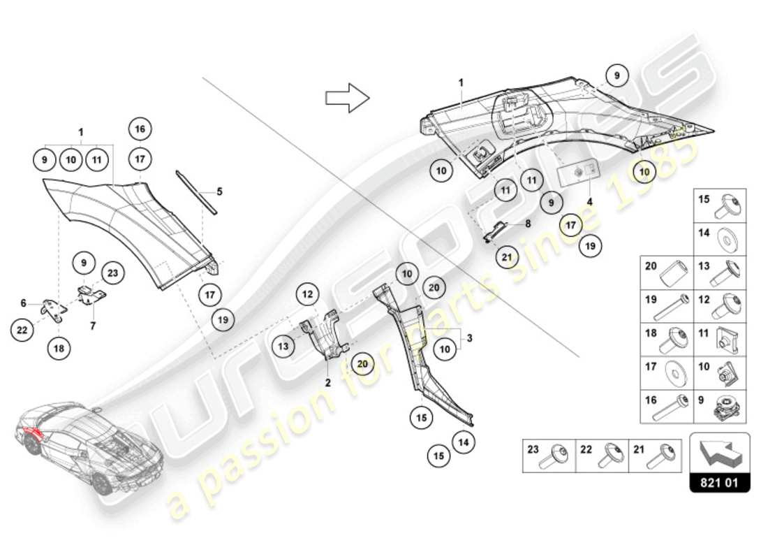 lamborghini revuelto coupe (2024) schema delle parti della protezione ala