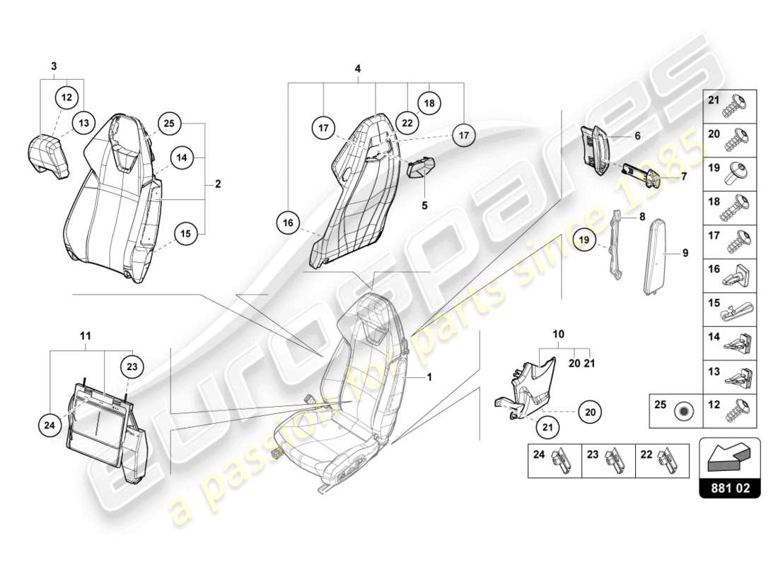 lamborghini tecnica (2024) schienale diagramma delle parti