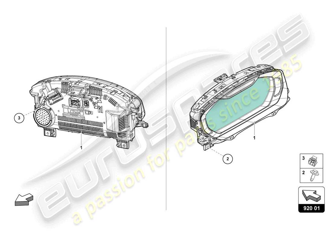 lamborghini urus (2020) diagramma delle parti dello strumento combinato