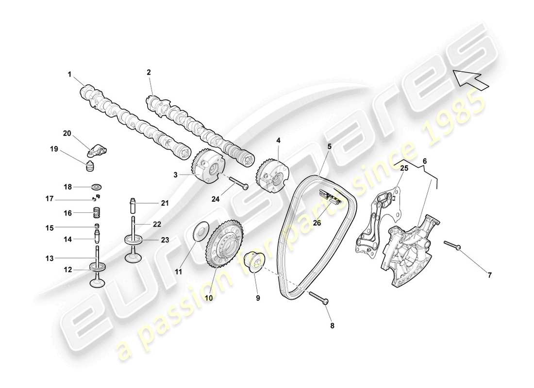 lamborghini lp560-4 spider (2013) albero a camme, cilindri valvole 1-5 diagramma delle parti