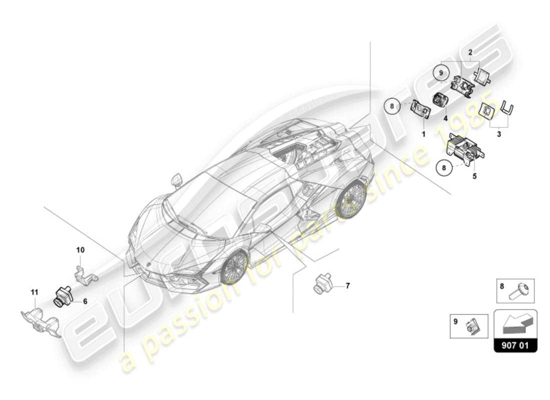 lamborghini revuelto coupe (2024) telecamera ambiente veicolo schema delle parti