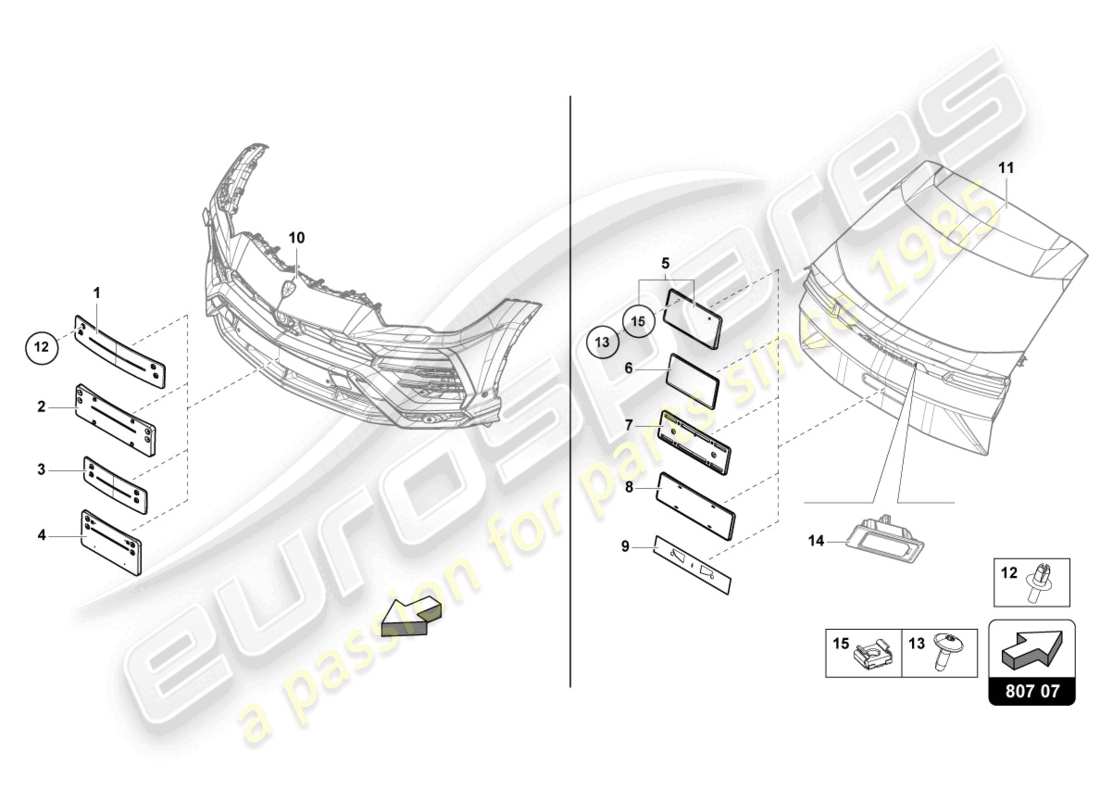 lamborghini urus (2021) portatarga diagramma delle parti