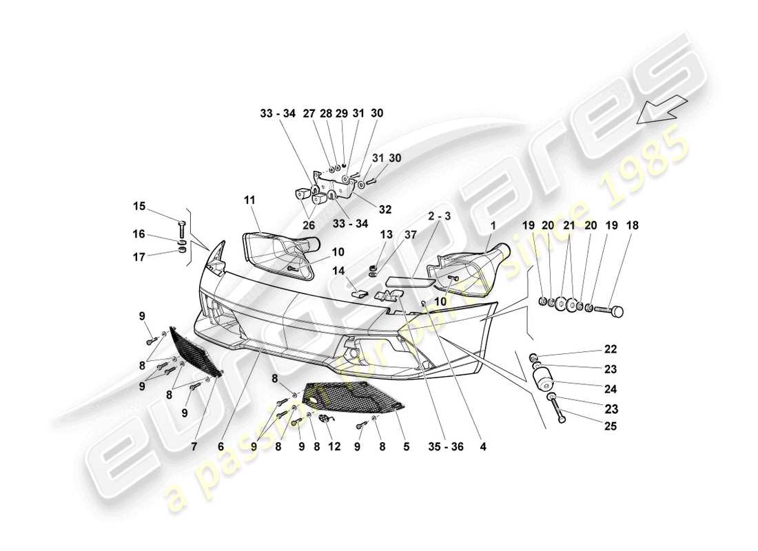 lamborghini lp640 roadster (2010) schema delle parti paraurti anteriore