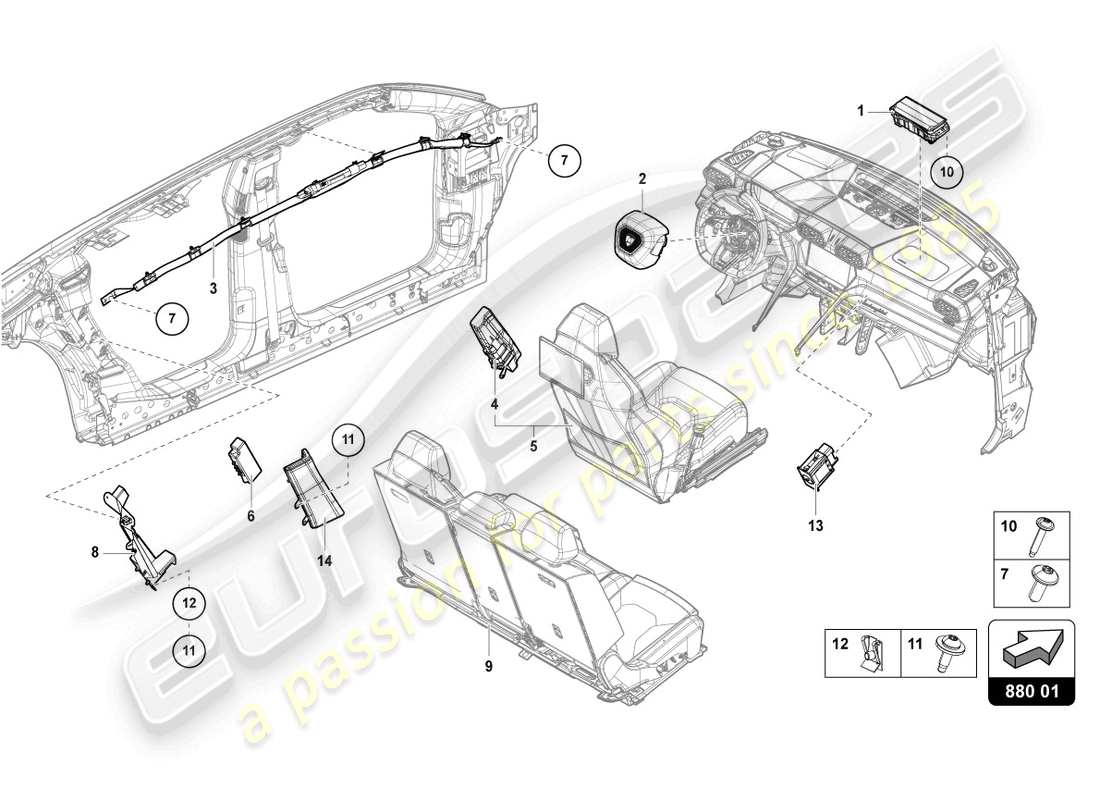 lamborghini urus (2020) diagramma delle parti dell'airbag