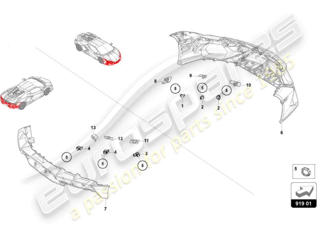 lamborghini revuelto coupe (2024) sensori diagramma delle parti