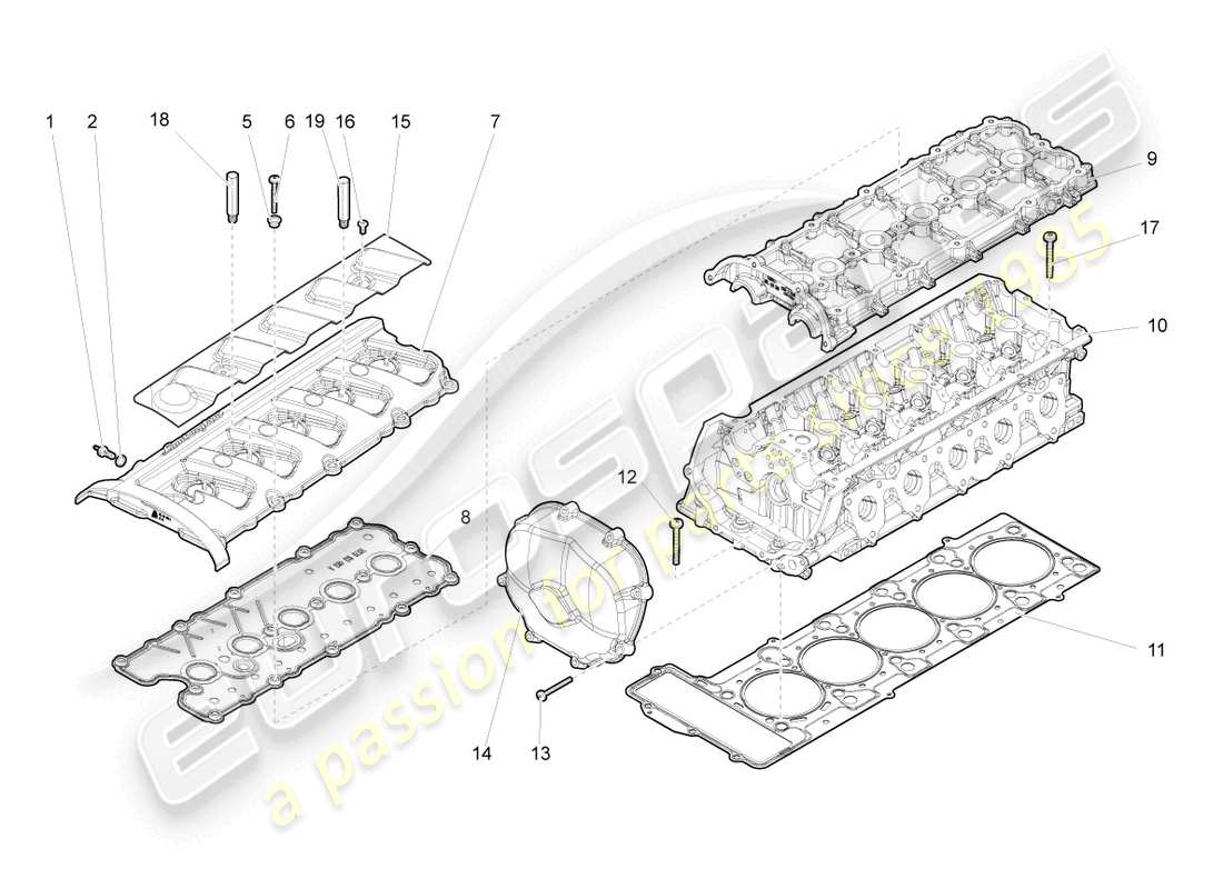 lamborghini superleggera (2008) cilindri a testa cilindro 1-5 diagramma delle parti