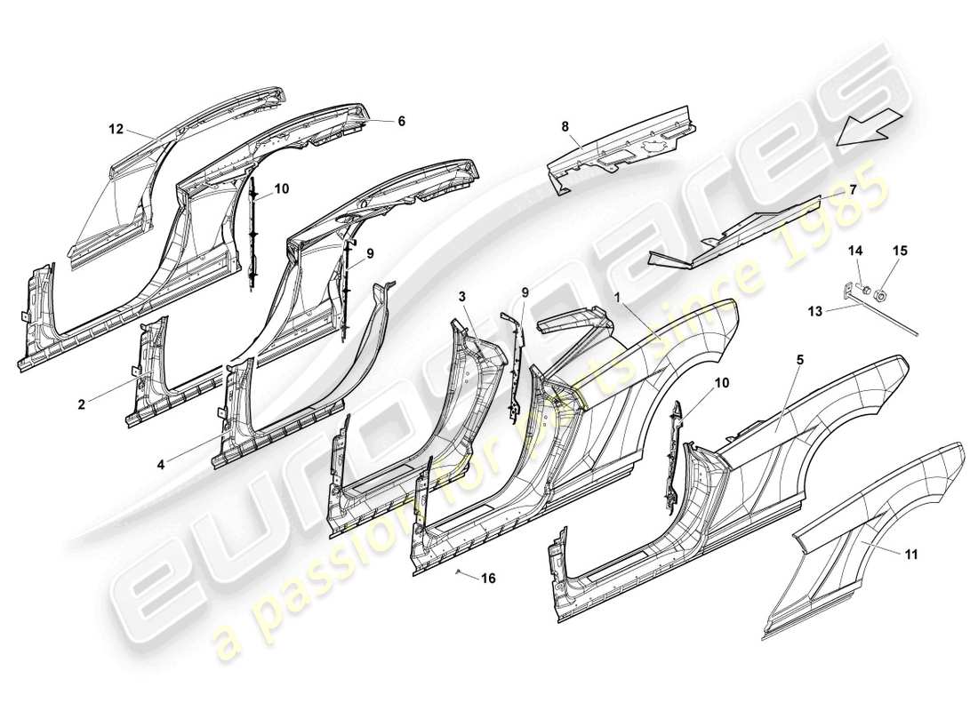 lamborghini gallardo spyder (2006) schema delle parti del telaio della porta