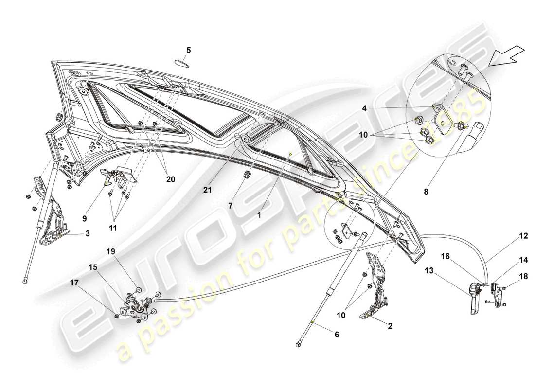 lamborghini lp550-2 coupe (2014) diagramma delle parti del cofano