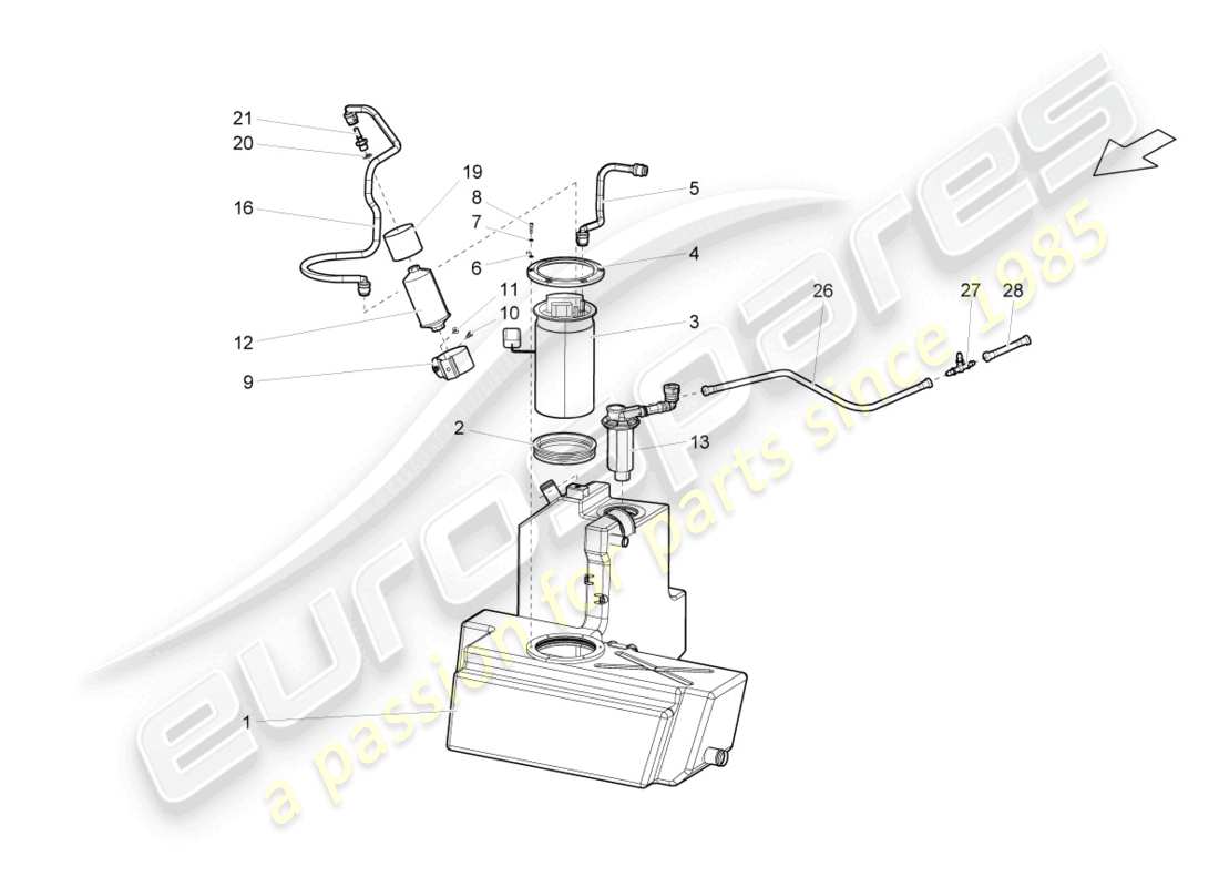 lamborghini gallardo spyder (2007) serbatoio carburante con attacchi destri diagramma delle parti