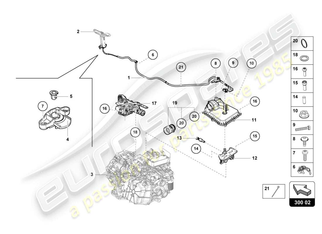 lamborghini 2022 (evo coupe) diagramma delle parti della leva di rilascio