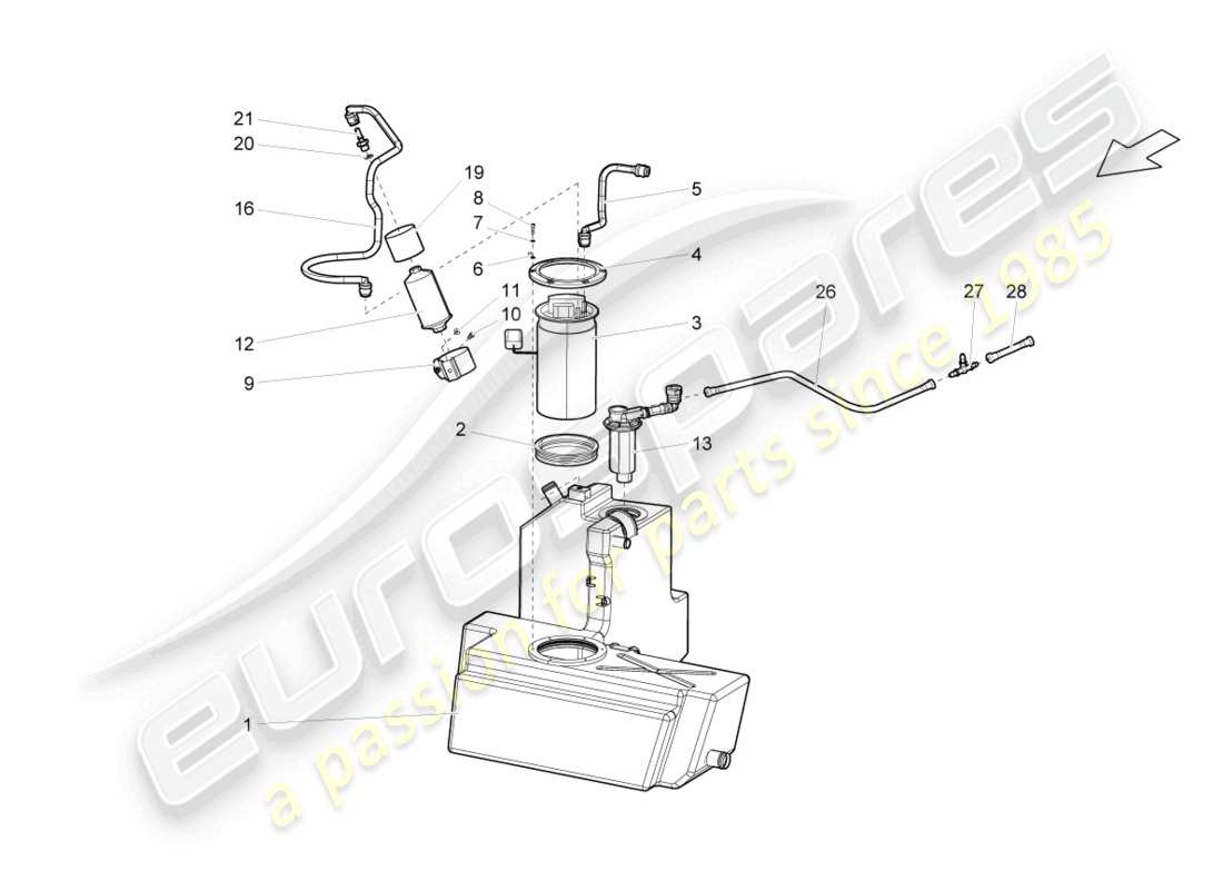 lamborghini gallardo spyder (2008) serbatoio carburante con attacchi destro schema delle parti