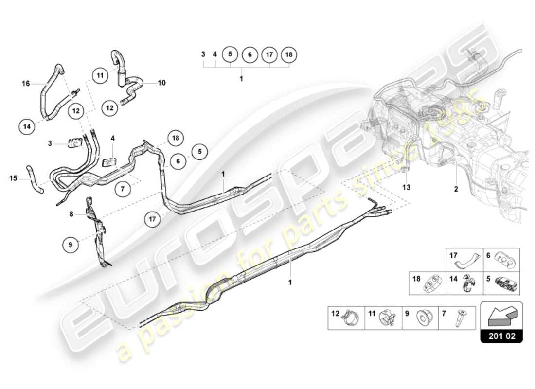 lamborghini urus (2020) 1 schema delle parti set tubi carburante