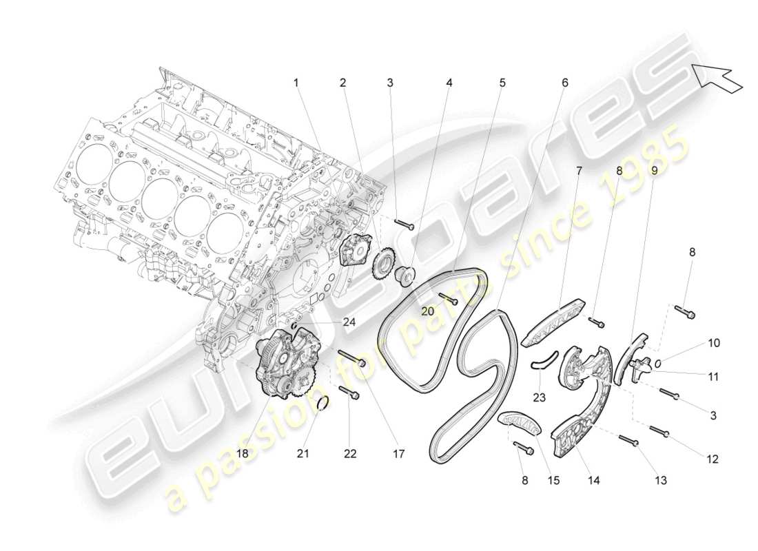 lamborghini superleggera (2008) diagramma delle parti della catena di distribuzione