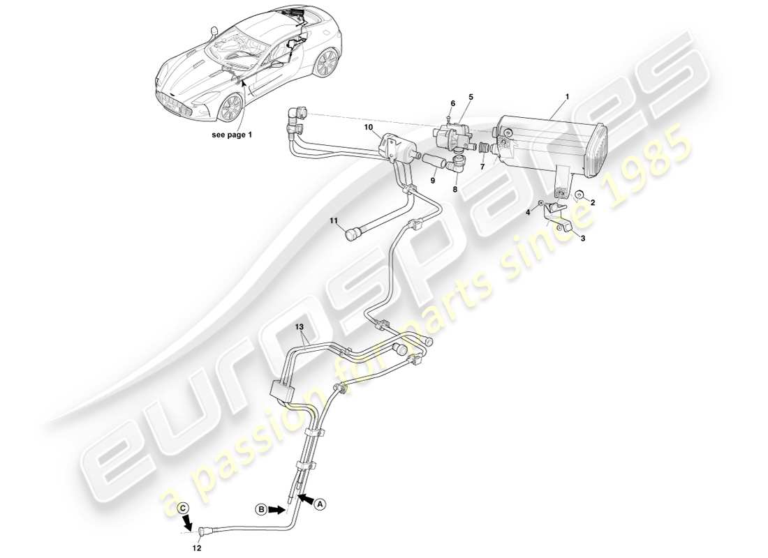 aston martin one-77 (2011) diagramma delle parti del contenitore in carbonio