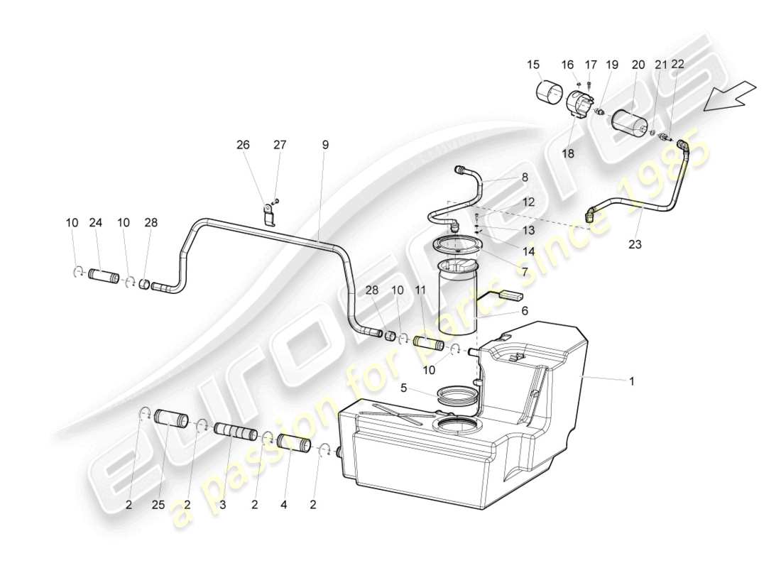 lamborghini gallardo spyder (2008) serbatoio carburante con attacchi sinistro schema della parte