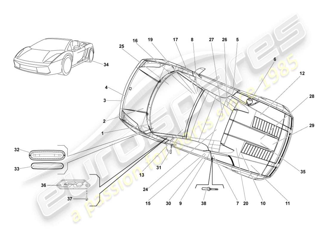 lamborghini lp560-4 spider (2013) tipo targhe diagramma delle parti