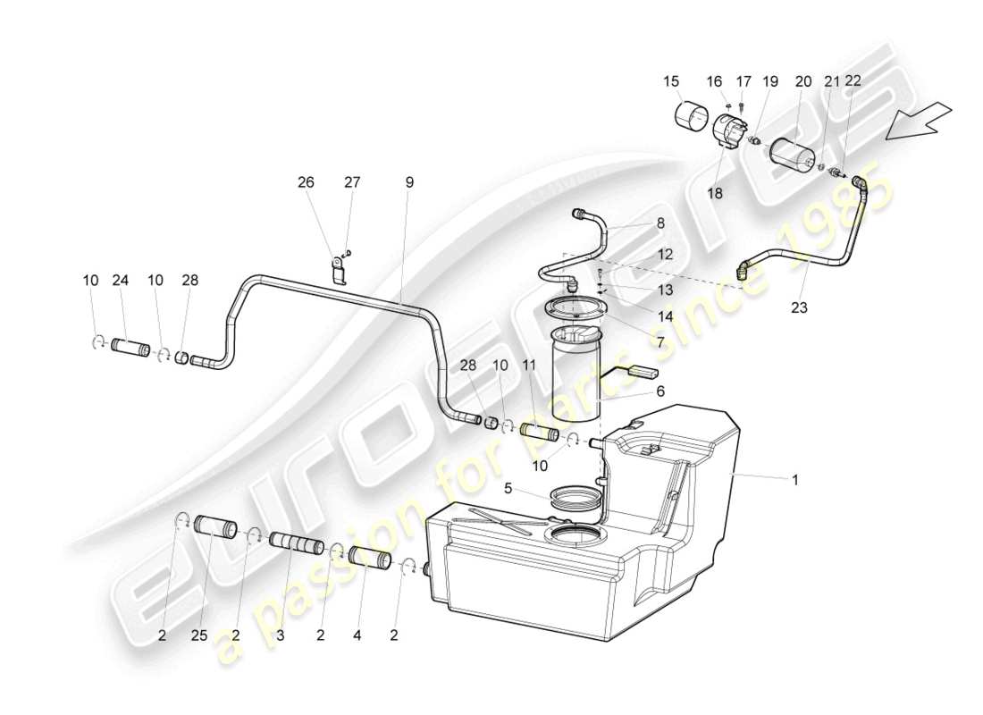 lamborghini gallardo spyder (2006) serbatoio carburante con attacchi sinistro schema della parte